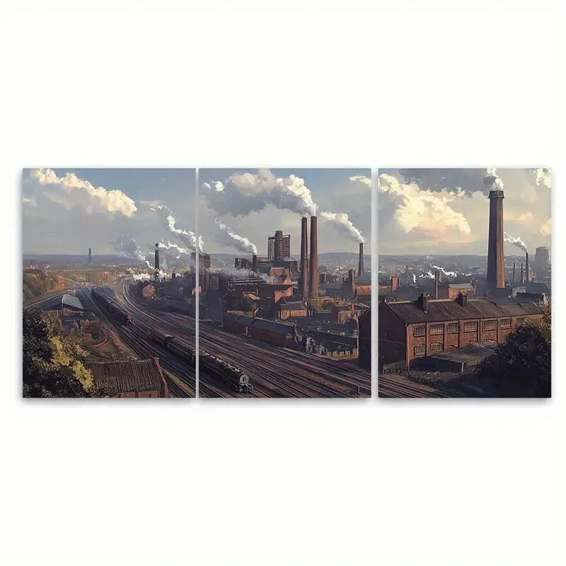 3pcs Staffordshire England Industrial Landscape Metal Print Ready to Hang Art