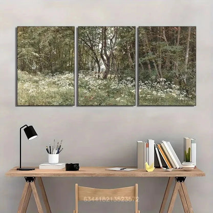 3pcs Forest Art Prints Dark Green Wall Art Posters Metal Print Ready to Hang Art