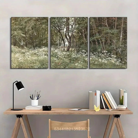 3pcs Forest Art Prints Dark Green Wall Art Posters Metal Print Ready to Hang Art