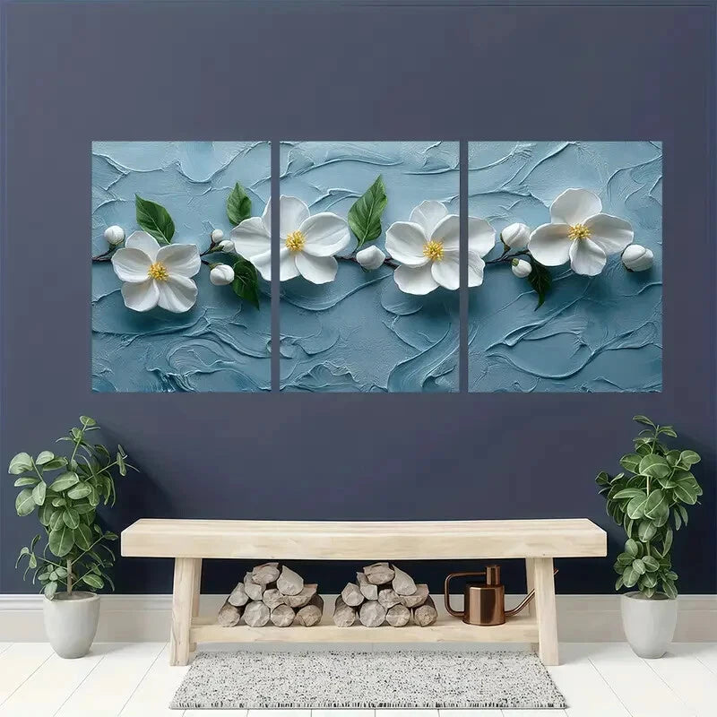 3pcs White West Indian Jasmine Painting Print Metal Print Ready to Hang Art
