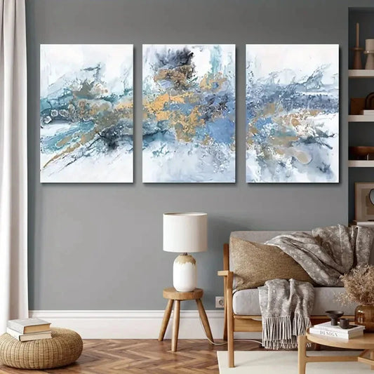 3pcs Abstract Texture Light Blue Themed Metal Print Ready to Hang Art