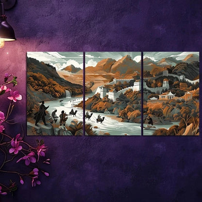 3pcs Great Wall of China Illustration Metal Print Ready to Hang Art