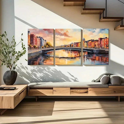 3pcs Abstract Vintage Cityscape Art Bridge Metal Print Ready to Hang Art
