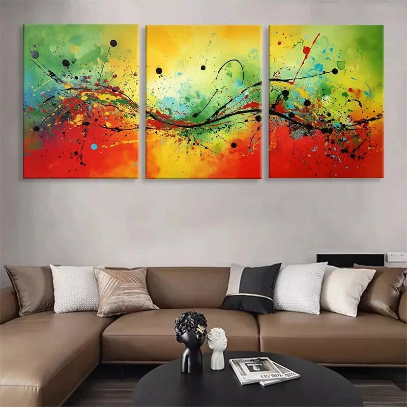 3pcs Vibrant Abstract Splash Colorful Modern Metal Print Ready to Hang Art