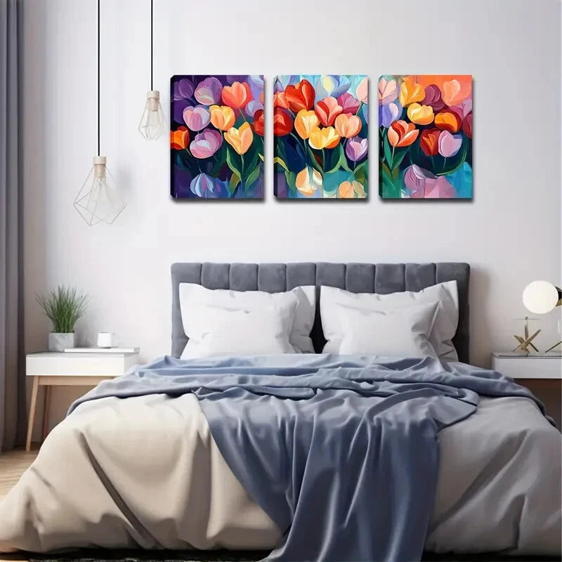 3pcs Colorful Tulips Densely Arranged Perfect Wall Art Set Canvas Framed 40x60cm - High Quality Print 100% Australian Made Wall Canvas Ready to Hang