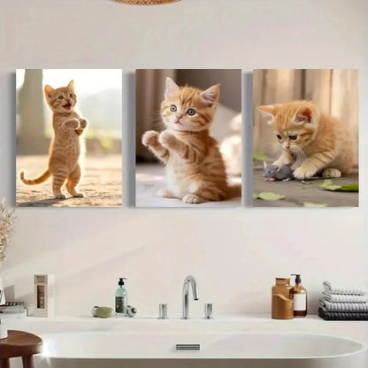 3pcs Kitten Cartoon Style Animal Decor Metal Print Ready to Hang Art