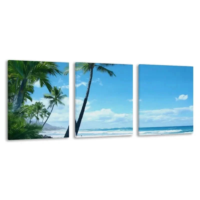 3pcs Bells Beach Australia Beach Palm Trees   Wall Art Set Canvas Framed 60x90cm - High Quality Print 100% Australian Made Wall Canvas Ready to Hang