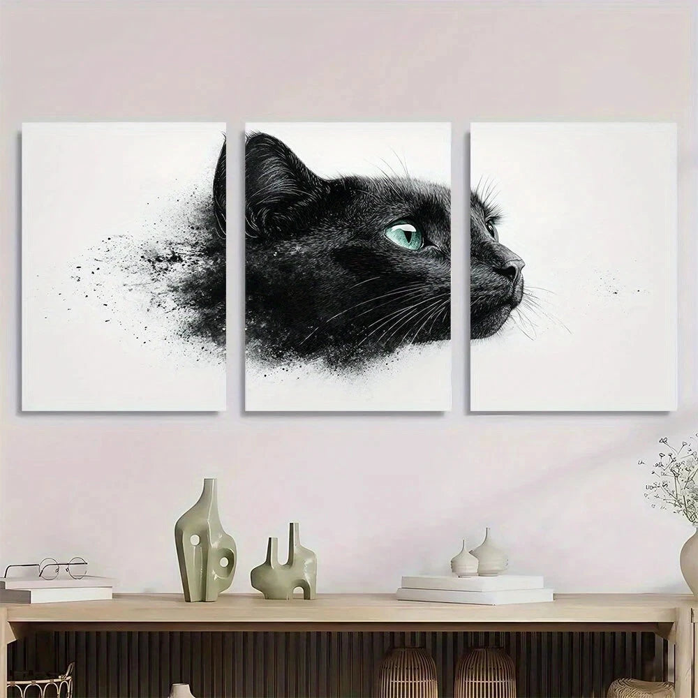 3pcs Black & White Cat Feline Illustration Metal Print Ready to Hang Art