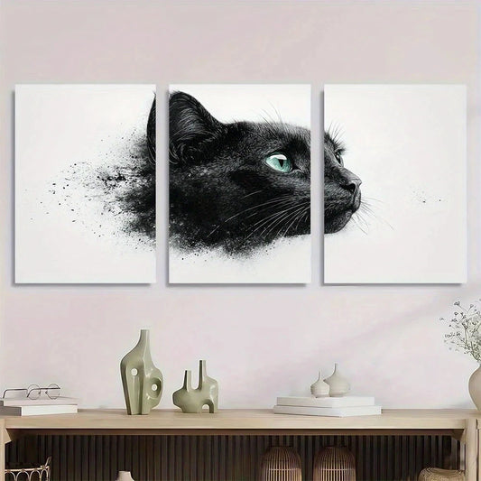 3pcs Black & White Cat Feline Illustration Metal Print Ready to Hang Art
