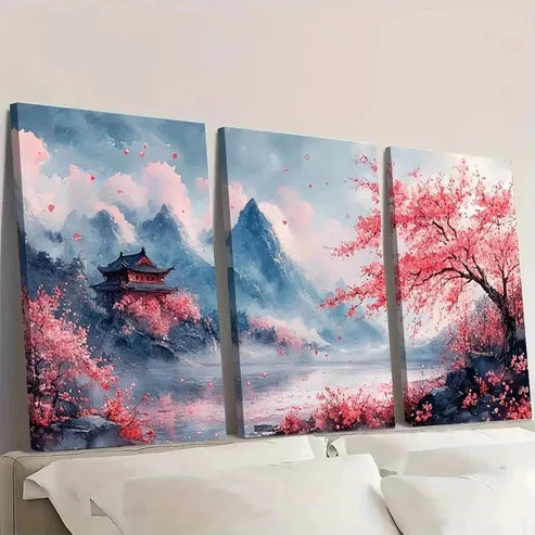 3pcs Cherry Blossom Japanese-Inspired Sakura Wall Art Set Canvas Unframed - High Quality Print 100% Australian Made Wall Canvas