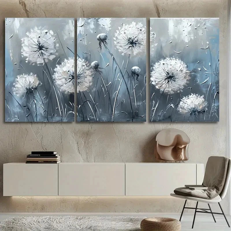 3pcs Dandelion Wall Decor Painting Metal Print Ready to Hang Art