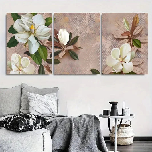 3pcs White Magnolia Botanical Branch Wall Art Set Canvas Framed 40x60cm - High Quality Print 100% Australian Made Wall Canvas Ready to Hang