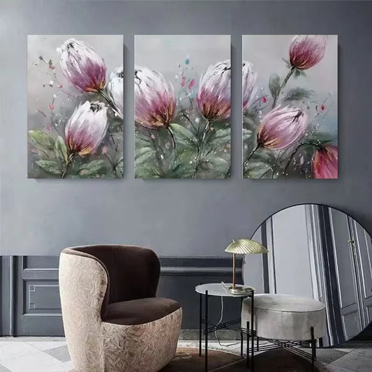 3pcs Featuring Purple Flowers Metal Print Ready to Hang Art