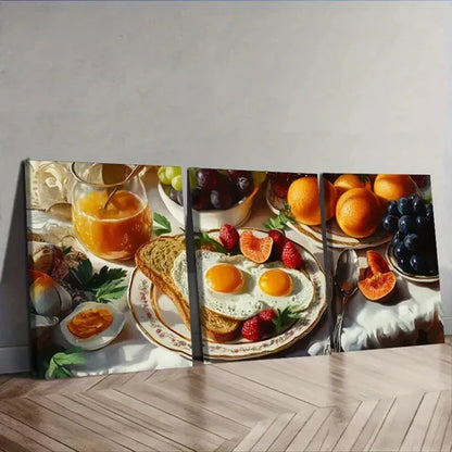 3pcs Delightful Breakfast Eggs Wall Art Set Canvas Unframed - High Quality Print 100% Australian Made Wall Canvas
