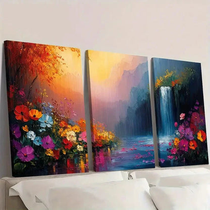 3pcs Abstract Rainy Garden Landscape Art T Wall Art Set Canvas Framed 50x70cm - High Quality Print 100% Australian Made Wall Canvas Ready to Hang