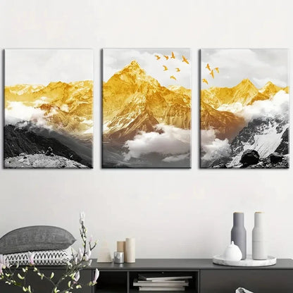 3pcs Golden Mountains Natural Scenery Metal Print Ready to Hang Art