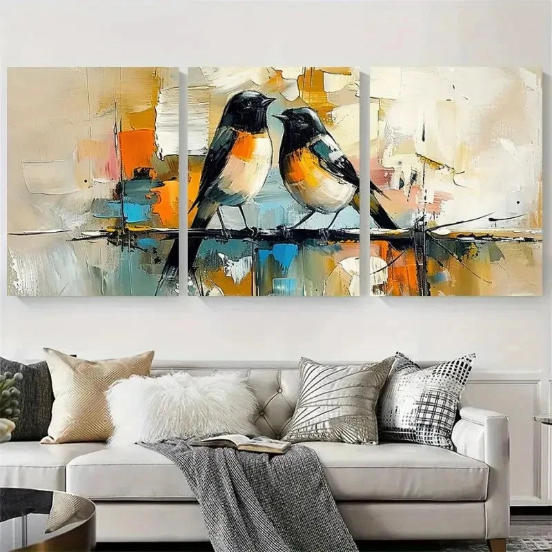 3pcs Abstract Birds Colorful Oil Painting Wall Art Set Canvas Framed 40x60cm - High Quality Print 100% Australian Made Wall Canvas Ready to Hang