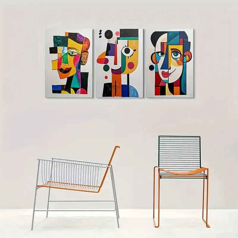 3pcs Abstract Geometric Face Colourful Metal Print Ready to Hang Art