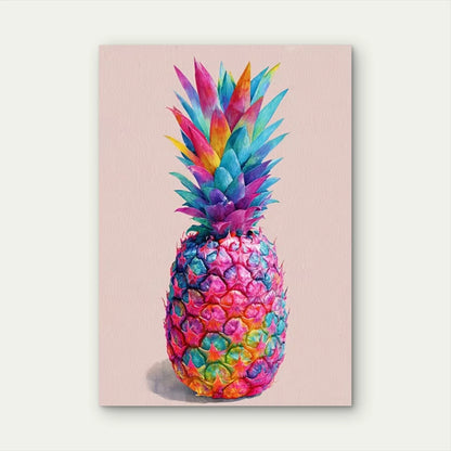 Colorful Watercolor Pineapple, Abstract  60x90cm Metal Print Ready to Hang