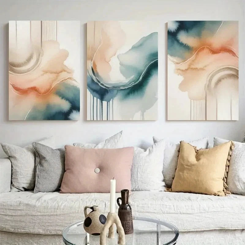 3pcs Abstract Shapes Soft Pastel Colors Metal Print Ready to Hang Art
