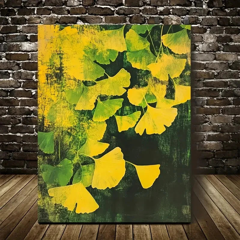 Vibrant Ginkgo Leaves in Yellow & Green Painting 40x60cm Metal Print Ready to Hang