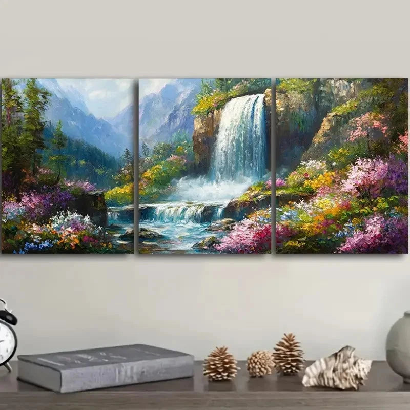 3pcs Waterfall Scenery Nature Scenery Metal Print Ready to Hang Art