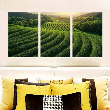 3pcs Drone Over Agricultural Field Metal Print Ready to Hang Art