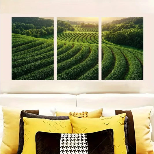 3pcs Drone Over Agricultural Field Metal Print Ready to Hang Art