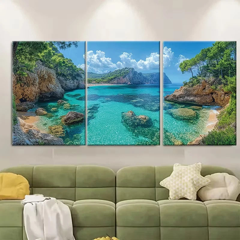 3pcs Cala dHort Beach Metal Print Ready to Hang Art