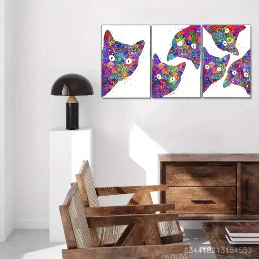 3pcs Colorful Cat Modern Abstract Feline Metal Print Ready to Hang Art