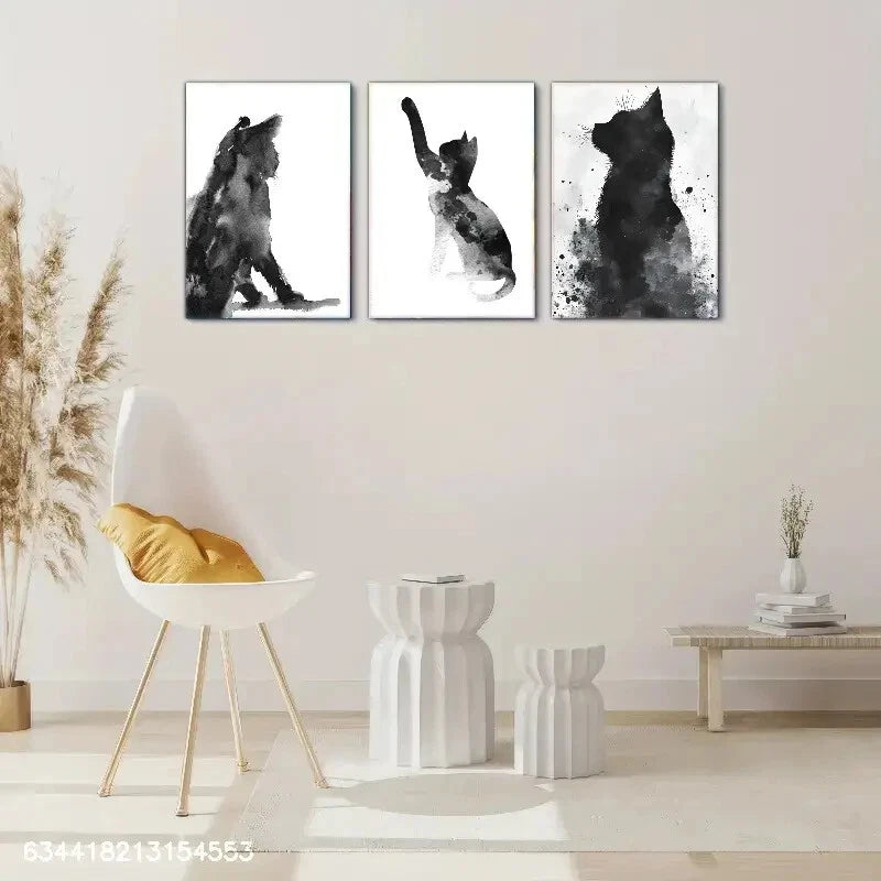 3pcs Black and White Art Funny and Cute Animal Metal Print Ready to Hang Art