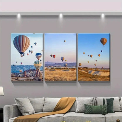 3pcs Vibrant Hot Air Balloon Minimalist Metal Print Ready to Hang Art