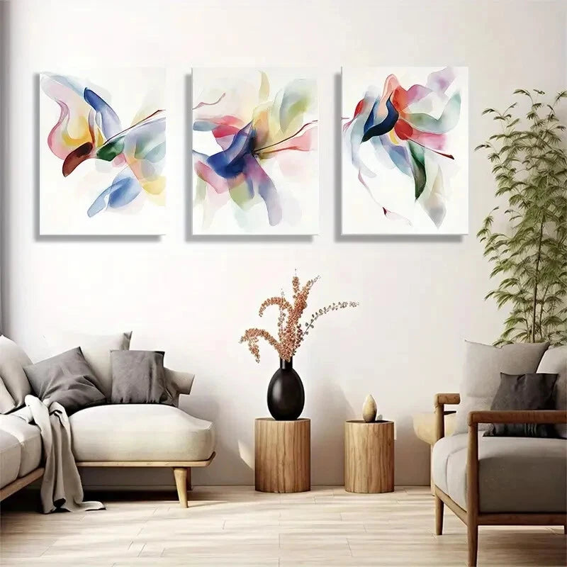 3pcs Vibrant Abstract Butterfly Modern Metal Print Ready to Hang Art