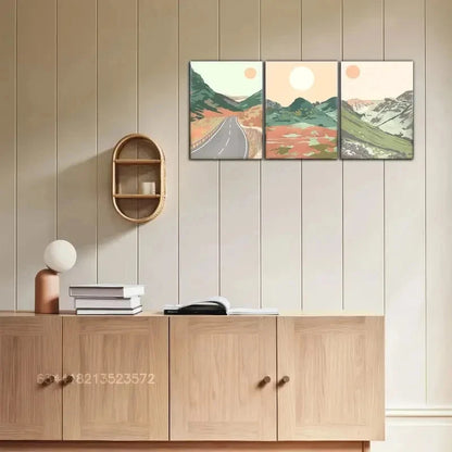 3pcs Vibrant Mountain & Road Scenery Metal Print Ready to Hang Art