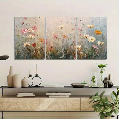 3pcs Vintage Wildflower Meadow in Pastel Metal Print Ready to Hang Art