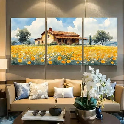 3pcs Old Farmhouse In The Spring Metal Print Ready to Hang Art