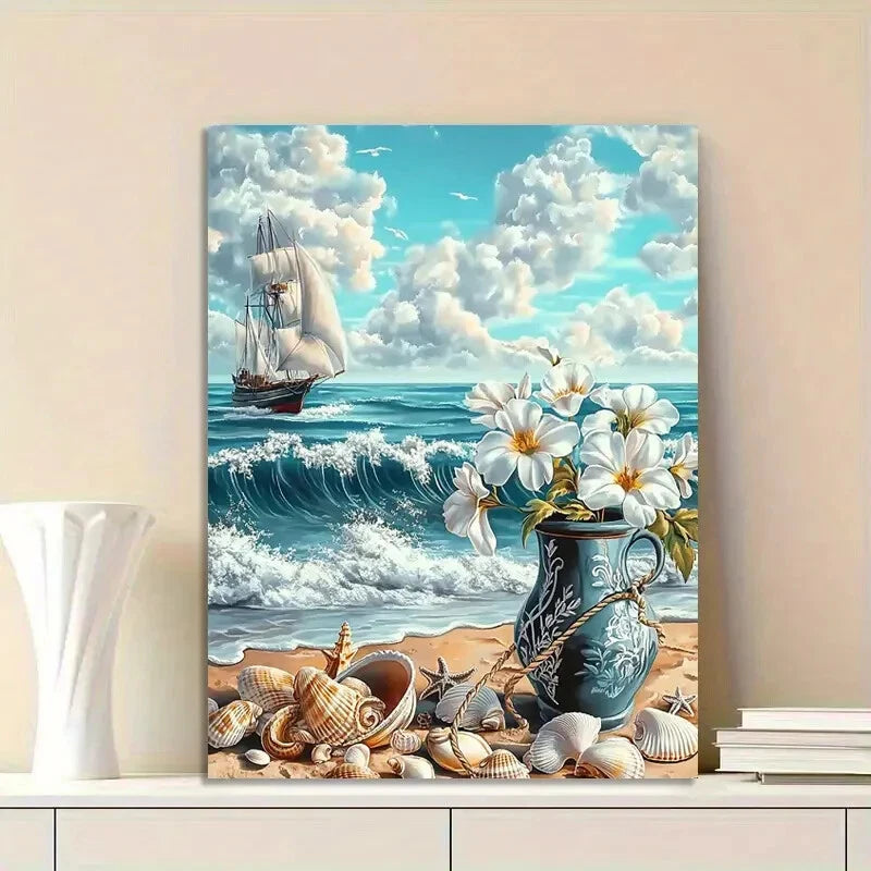 Beautiful Beach Scene With Waves Crashing  40x60cm Metal Print Ready to Hang