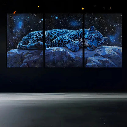 3pcs Vibrant Jaguar lying on the Rock Scene Metal Print Ready to Hang Art