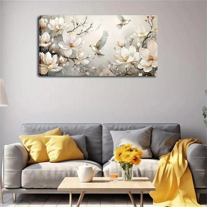 Blooming White Magnolia Flowers Wall Art Canvas Office Home Room Framed 120x60cm