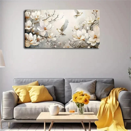 Blooming White Magnolia Flowers Wall Art Canvas Office Home Room Framed 120x60cm