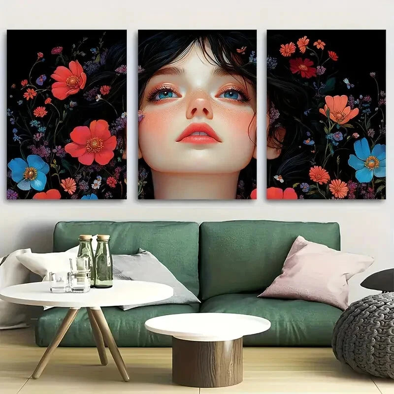 3pcs Fairycore Abstract Floral Botanical Woman Metal Print Ready to Hang Art
