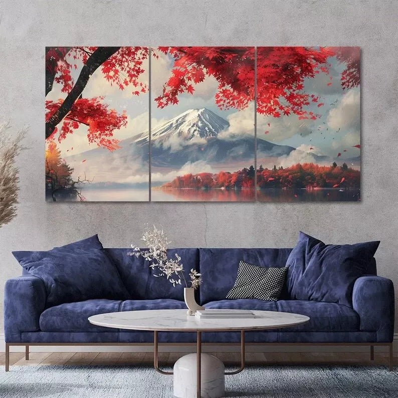 Mount Fuji Autumn Lake Canvas Framed 40x60cm - High Quality Print 100% Australian Made Wall Canvas Ready to Hang