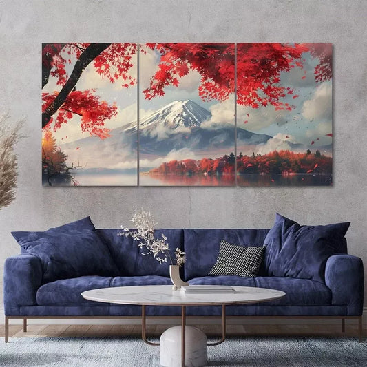 Mount Fuji Autumn Lake Canvas Framed 40x60cm - High Quality Print 100% Australian Made Wall Canvas Ready to Hang
