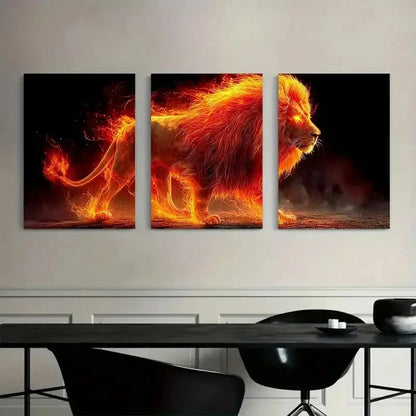 3pcs Lion Walking on Water with Glowing Aura Metal Print Ready to Hang Art