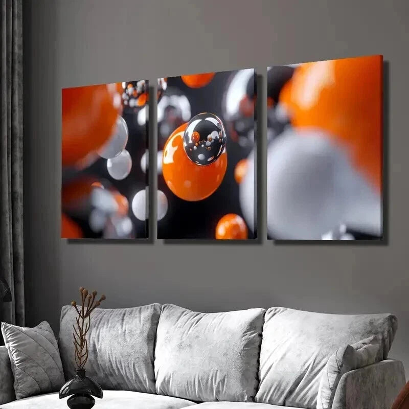 3pcs Orange White Black Balls Reflective Wall Art Set Canvas Framed 40x60cm - High Quality Print 100% Australian Made Wall Canvas Ready to Hang