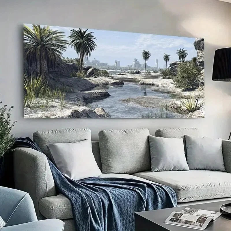 Serene Beach & Palm Trees wall canvas office home room framed 120x60cm - Bella Home Decor