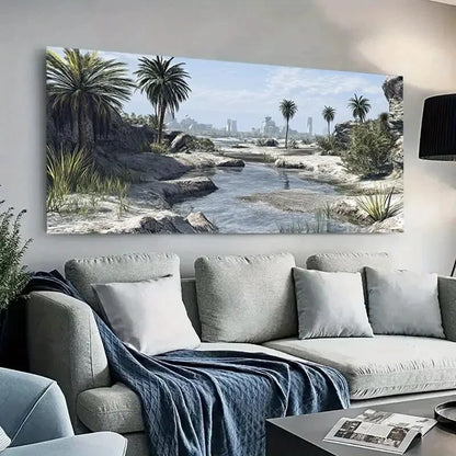 Serene Beach & Palm Trees wall canvas office home room framed 120x60cm - Bella Home Decor