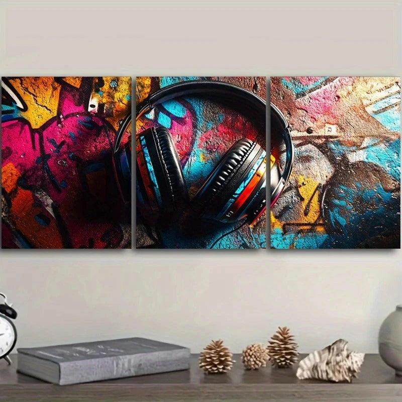 3pcs Featuring Graffiti Art With Headphones Metal Print Ready to Hang Art