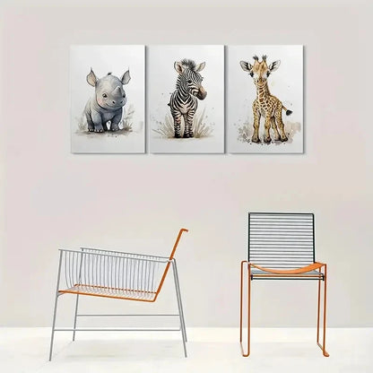 3pcs Adorable Youngsters Animal Zebra Giraffe Metal Print Ready to Hang Art