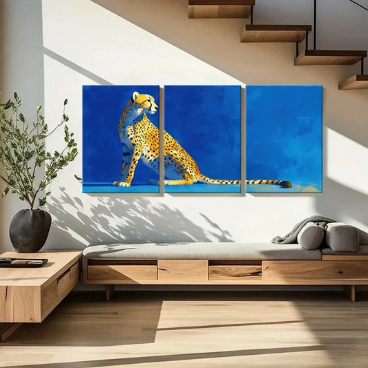 3pcs Cheetah Illustration Vibrant Colors Metal Print Ready to Hang Art